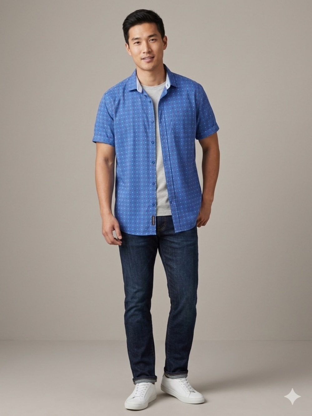 Johnston & Murphy Shirt Mens XXL Blue Geometric Print Short Sleeve Cotton